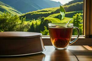 a cup of tea with a view. AI-Generated photo