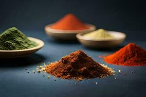 a variety of spices in bowls. AI-Generated photo