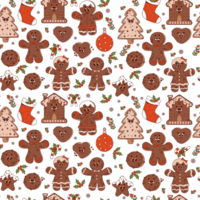 seamless pattern Christmas groovy retro cartoon characters gingerbread png