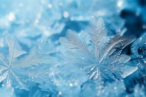 Close up view of intricate ice crystals background with empty space for text photo