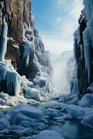 Detailing intricate ice patterns unique to waterfall climbing adventures photo