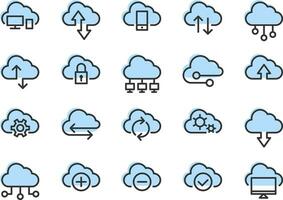 Set of technology icon vector cloud computing connection. Big data global server. Line design symbol.