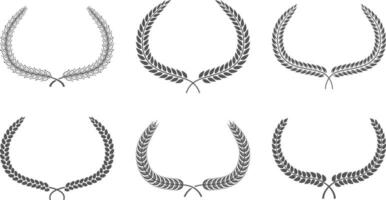 Set of wreaths from laurel branches with foliage. Vector illustration