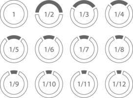 Set of arithmetic fractions segmented ring design element template vector