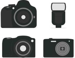 Professional dslr photo camera vector illustration. Set icon design in flat style isolated