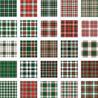 Christmas Pattern seamless of green, red and white vector plaid. Set Holiday background for greeting card, wrapping paper print or winter decor wallpaper.