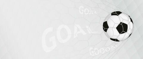 Illustration of scored goal, football ball in net. Gray banner with ball and text goal. vector