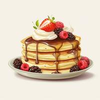 Fresh golden pancakes with cream photo