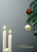 Christmas candle combined with realistic Christmas tree branches vector