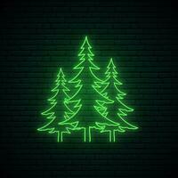 Christmas trees in neon style. vector