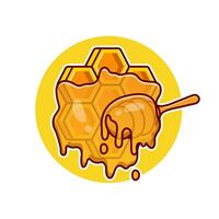 Honey With Honey Spoon Cartoon Vector Icon Illustration. Food Nature Icon Concept Isolated Premium Vector. Flat Cartoon Style