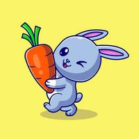 Cute Rabbit Holding Carrot Cartoon Vector Icon Illustration. Animal Nature Icon Concept Isolated Premium Vector. Flat Cartoon Style