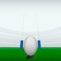 Square illustration of preparing for ball kick in rugby game. Rugby ball on the field. vector