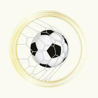 Hitting football ball in goal net, abstract soccer icon. vector