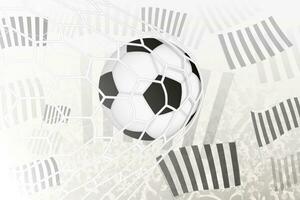 Football ball in goal net on crowd background with black and white vertical stripes club flag. vector