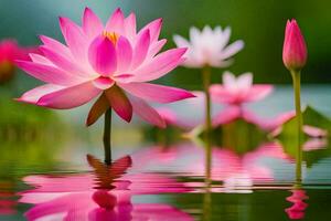 pink lotus flower in water with reflection. AI-Generated photo