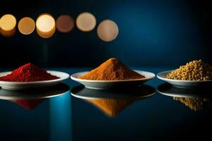 three different types of spices are shown in a row. AI-Generated photo