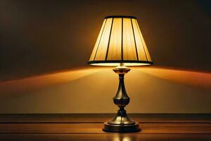 un lámpara en un mesa en frente de un oscuro antecedentes. generado por ai foto