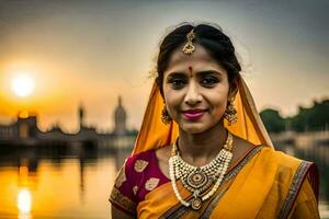 a beautiful indian woman in a sari. AI-Generated photo