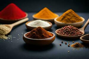 a variety of spices and spices in bowls. AI-Generated photo