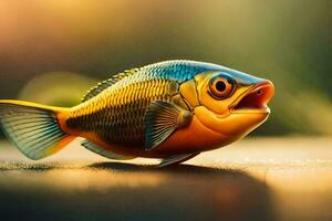 a fish with a big mouth is shown on a table. AI-Generated photo