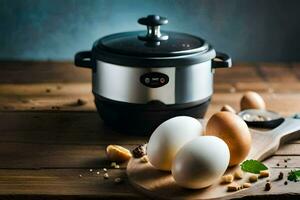 an electric pressure cooker with eggs and spices. AI-Generated photo