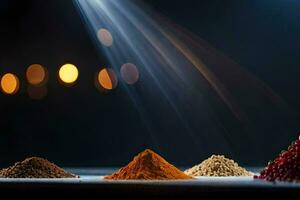 a variety of spices and spices on a table. AI-Generated photo