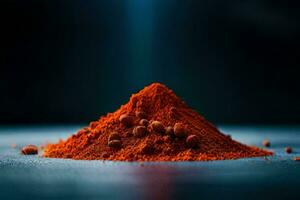 a pile of red chili powder on a dark background. AI-Generated photo