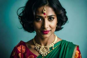 a beautiful indian woman wearing a sari. AI-Generated photo