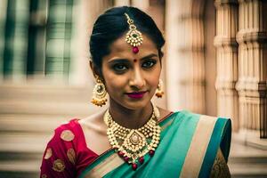 a beautiful indian woman wearing traditional jewelry. AI-Generated photo