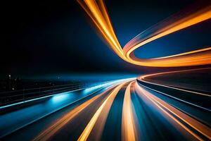 a long exposure photograph of a highway at night. AI-Generated photo