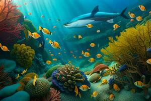 a colorful underwater scene with fish and coral reefs. AI-Generated photo