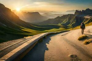 el la carretera a el dolomitas. generado por ai foto