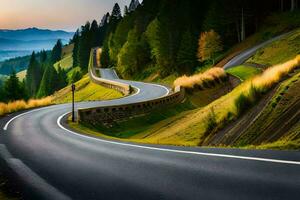 un devanado la carretera en el montañas. generado por ai foto