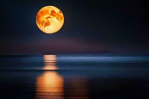 the moon is reflected in the water as it rises over the ocean. AI-Generated photo