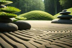 un zen jardín con rocas y plantas. generado por ai foto