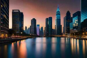 the city skyline at sunset in dubai. AI-Generated photo