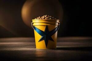 a yellow bucket with a star on it. AI-Generated photo