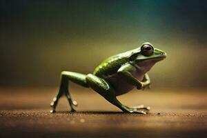 a frog is standing on its hind legs. AI-Generated photo