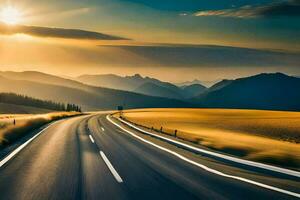 un largo la carretera con el Dom ajuste detrás él. generado por ai foto