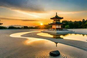 the golden pagoda at sunset. AI-Generated photo