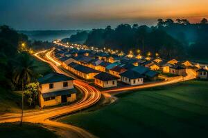 a village at dusk with long exposure. AI-Generated photo