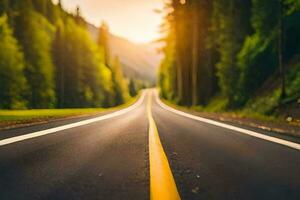 un la carretera con un amarillo línea en el medio de él. generado por ai foto