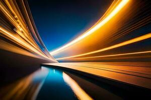 a long exposure photograph of a train passing through a tunnel. AI-Generated photo