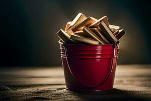 a bucket filled with wooden chips. AI-Generated photo