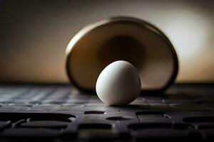 an egg sitting on top of a table. AI-Generated photo