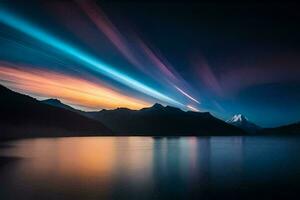 the aurora borealis over the mountains. AI-Generated photo