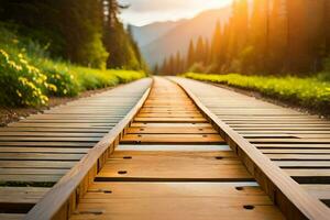 a railroad track in the mountains. AI-Generated photo