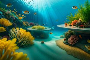 an underwater scene with coral and fish. AI-Generated photo