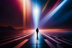 a man standing in front of a bright light. AI-Generated photo